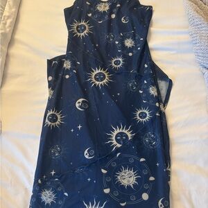 Blue Sun and Moon Print Dress